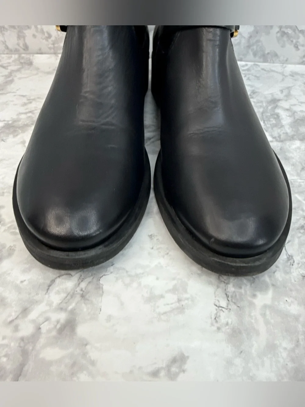TORY BURCH Bennie Black Leather Buckled Ankle Biker Riding Boots Women’s Sz 8.5